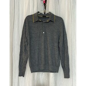 PS Paul Smith Merino Wool Polo Sweater Men XL Slim Fit Gray Button Knit Yellow